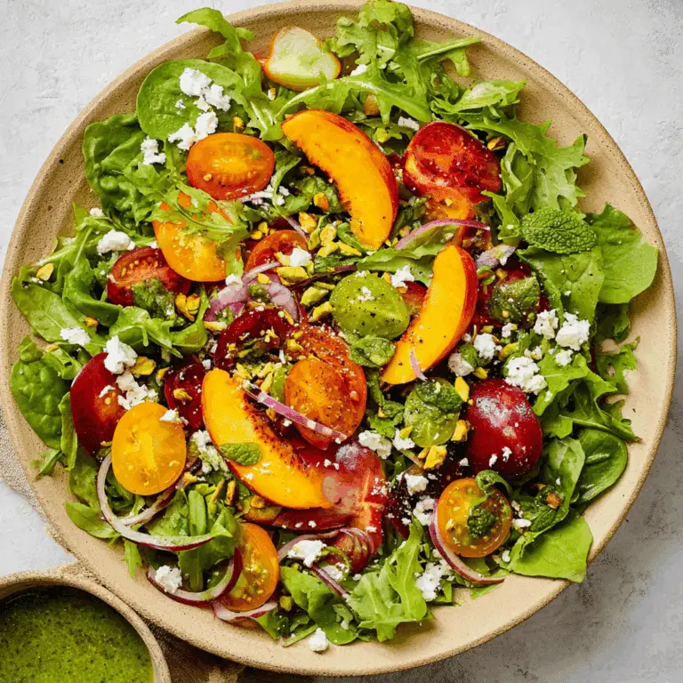 Grilled Peach Salad with Basil Vinaigrette