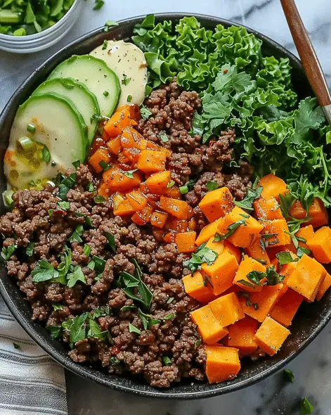 Spicy Ground Beef & Sweet Potato Protein Bowl
