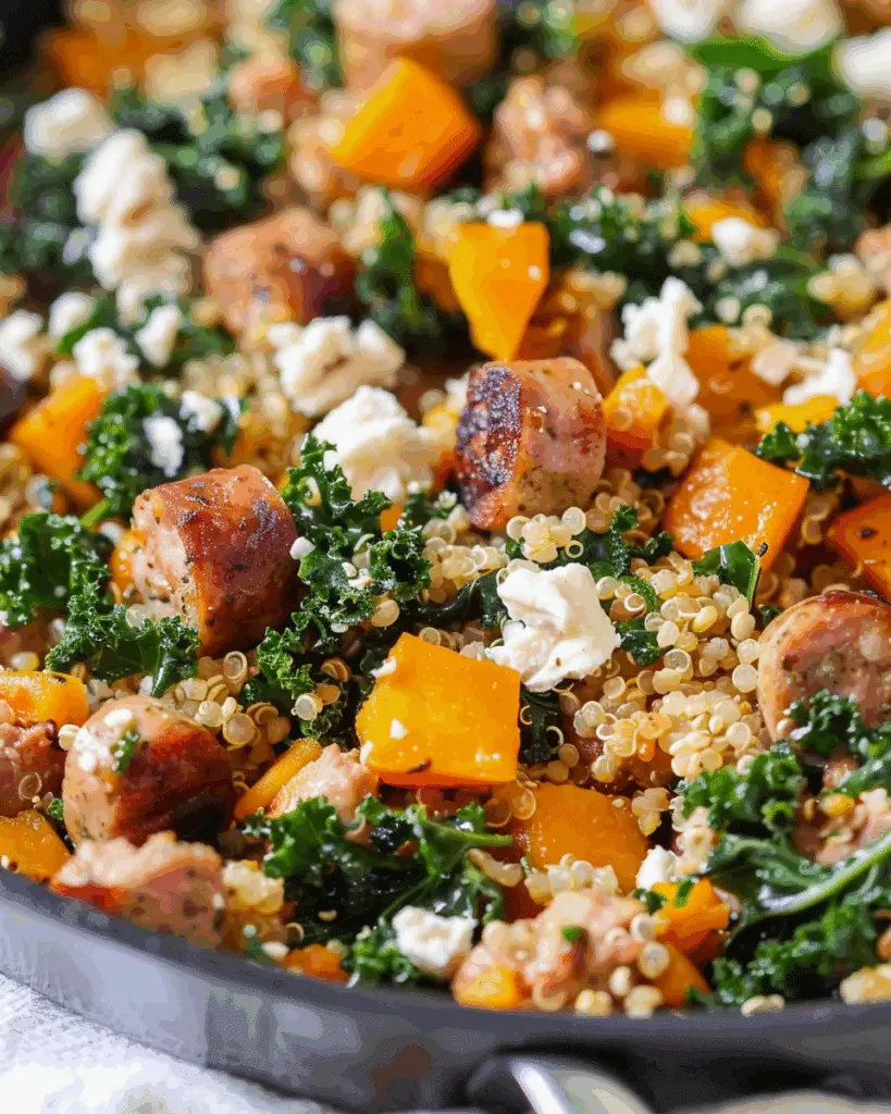 Butternut Squash, Chicken Sausage, and Kale Quinoa Skillet