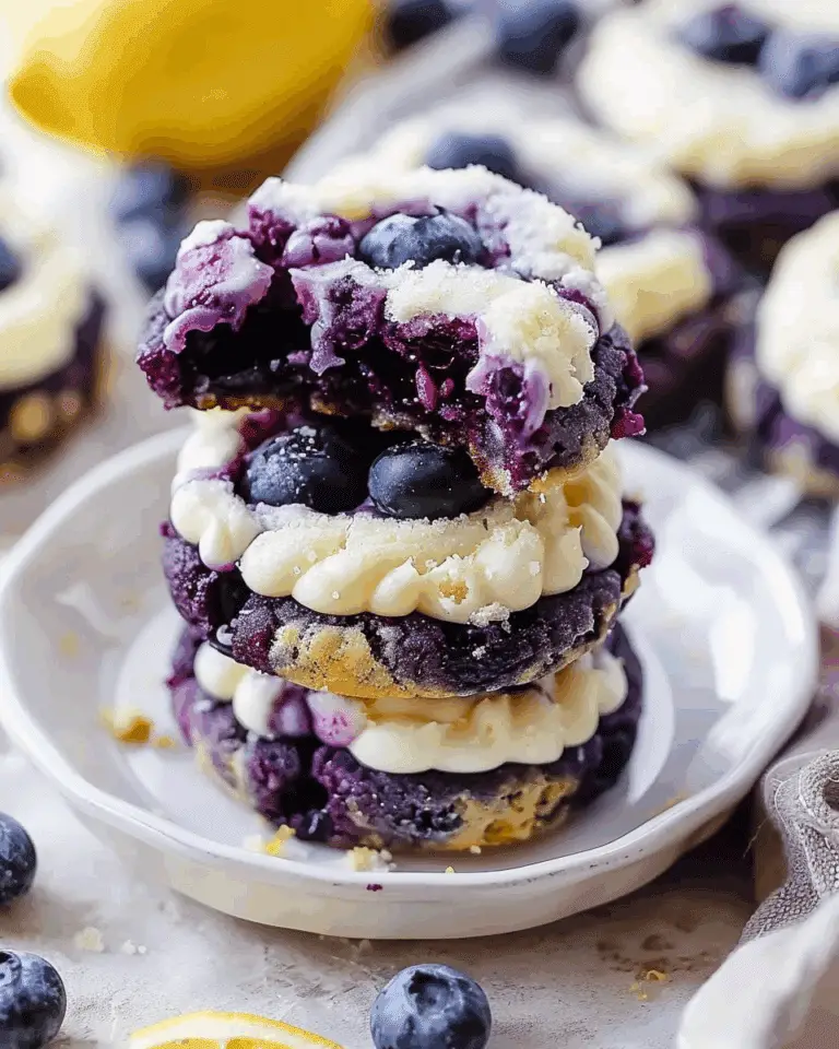 Thick & Soft Lemon Blueberry Cheesecake Cookies with Creamy Filling and Bursting Berries