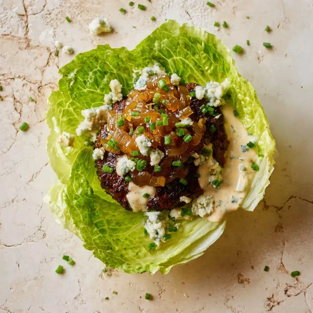 Lettuce Wrap Blue Cheese Burgers with Caramelized Onions Recipe 4 Lettuce Wrap Blue Cheese Burgers with Caramelized Onions Recipe - Recipe Image