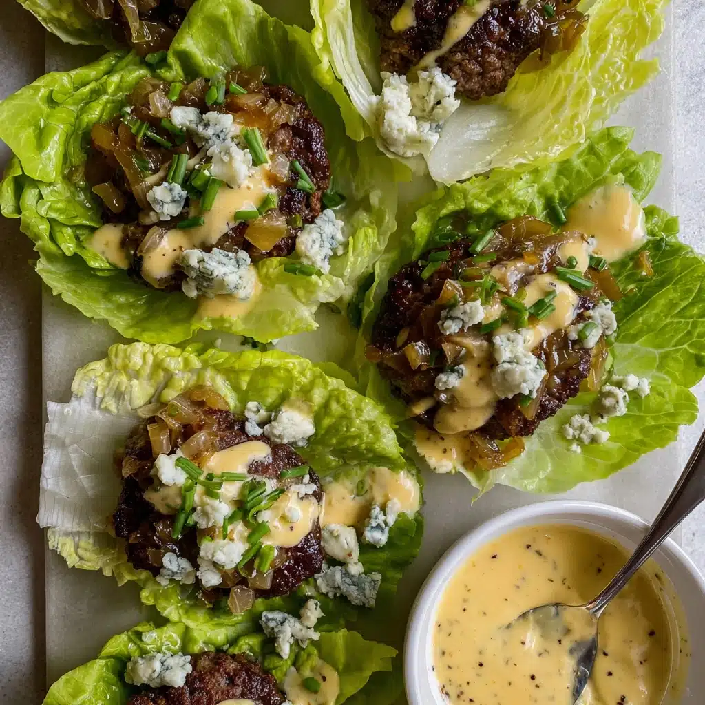 Lettuce Wrap Blue Cheese Burgers with Caramelized Onions Recipe 5 Lettuce Wrap Blue Cheese Burgers with Caramelized Onions Recipe - Recipe Image