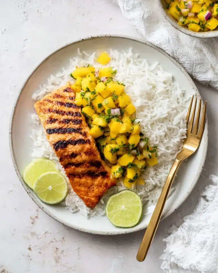 Grilled Salmon with Mango Salsa & Coconut Rice Recipe
