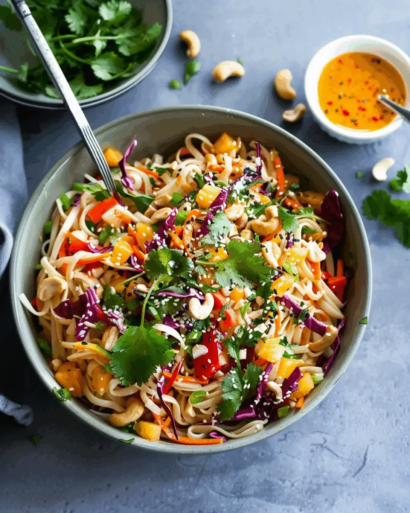Asian Inspired Noodle Salad with Spicy Cashew Dressing