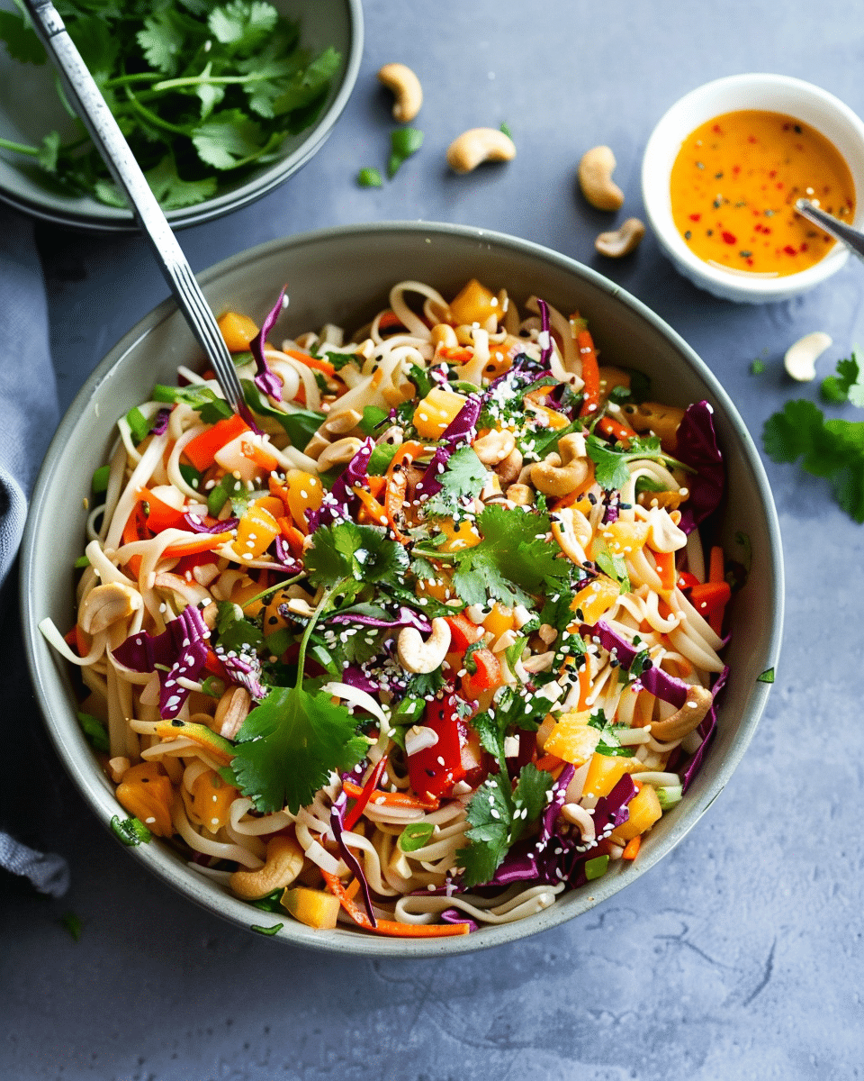 Asian Inspired Noodle Salad with Spicy Cashew Dressing