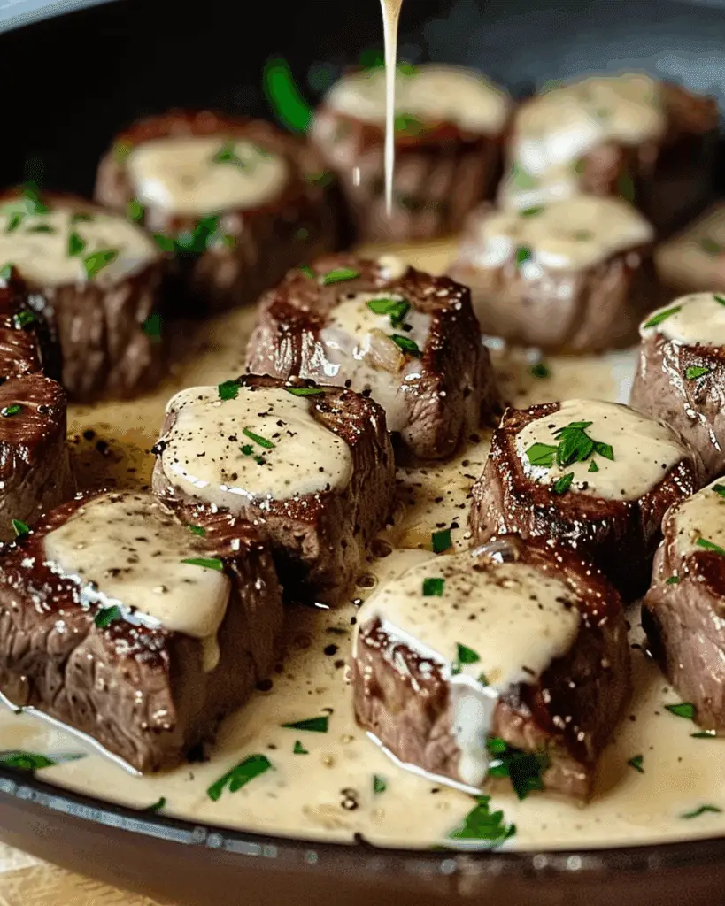 Garlic Butter Steak Bites with Parmesan Cream Sauce