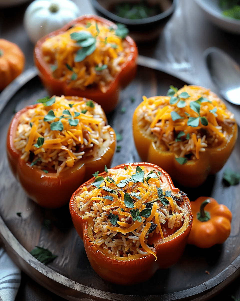 Shredded Chicken & Rice Stuffed Peppers
