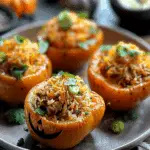 Shredded Chicken & Rice Stuffed Peppers