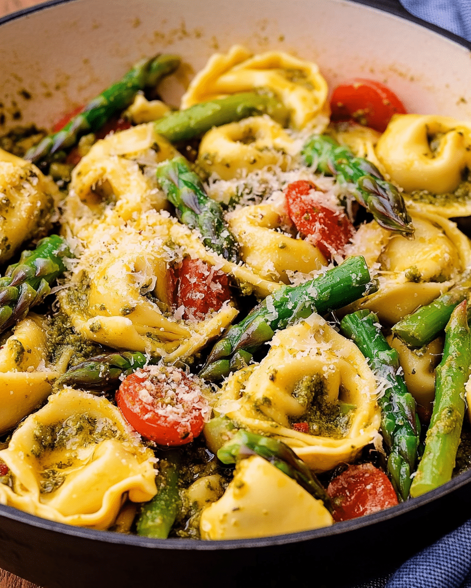 Pesto Tortellini and Asparagus Skillet