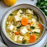 Vegan Tofu Lemon Orzo Soup