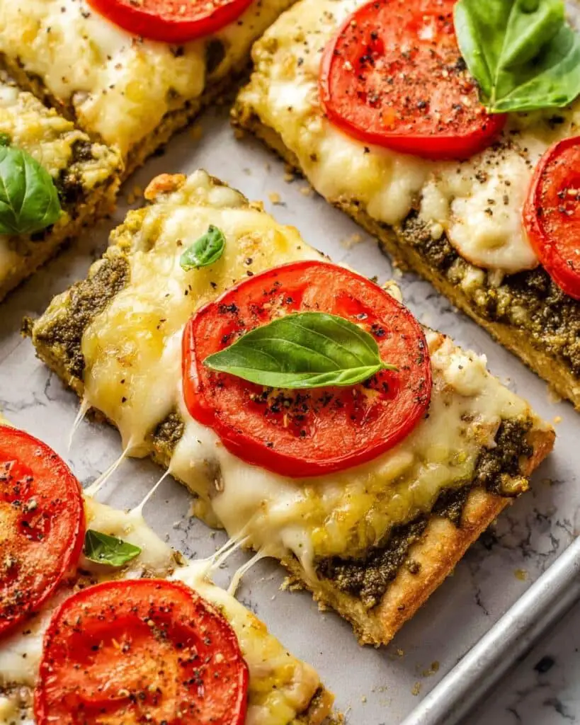 Breakfast Pizza with Pesto-Scrambled Eggs, Mozzarella, and Tomatoes Recipe