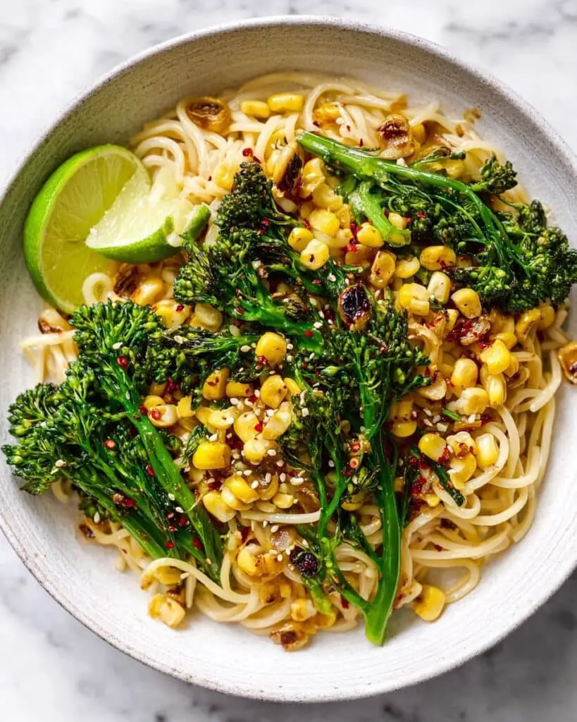 Miso Noodles with Charred Corn and Broccoli Recipe