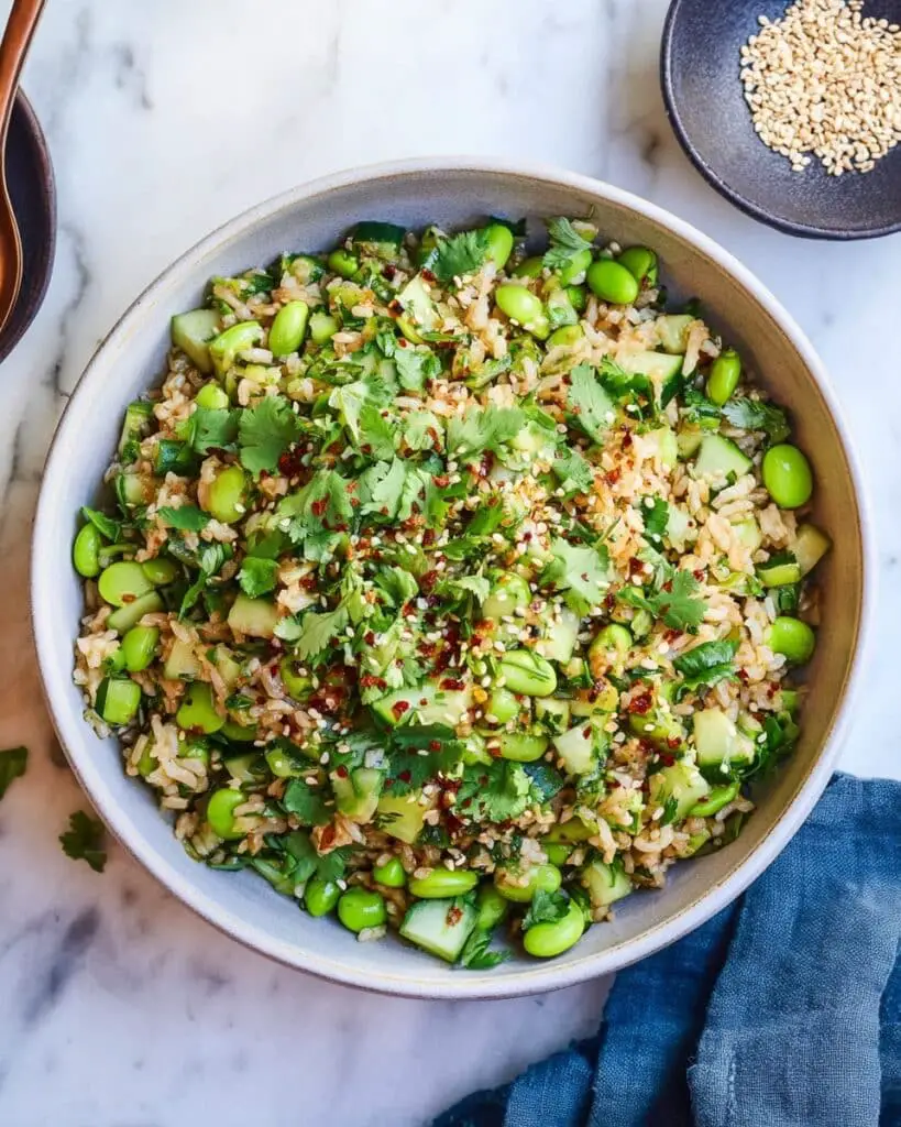Cucumber Edamame Rice Salad with Asian Flavors Recipe
