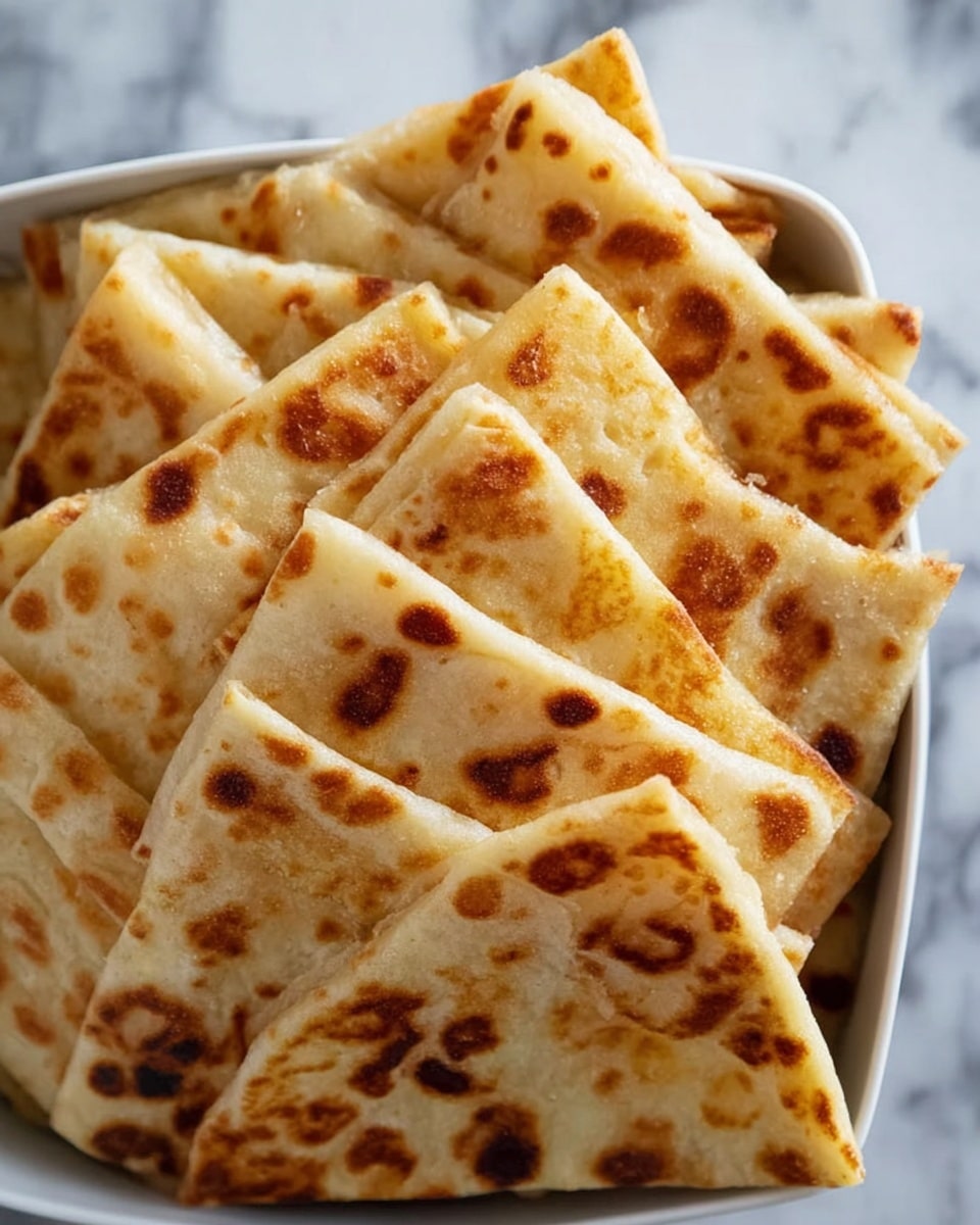 The image shows many square-shaped pieces of flatbread stacked neatly in a white bowl. Each piece has a golden-brown toasted look with darker brown spots scattered on the surface. The texture looks slightly crispy with some soft parts visible. The pieces are arranged standing closely in rows, overlapping each other and leaning slightly to one side. The background surface is a white marbled texture. Photo taken with an iphone --ar 4:5 --v 7