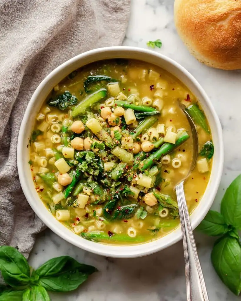 Green Minestrone Soup with Pesto and Fresh Veggies Recipe