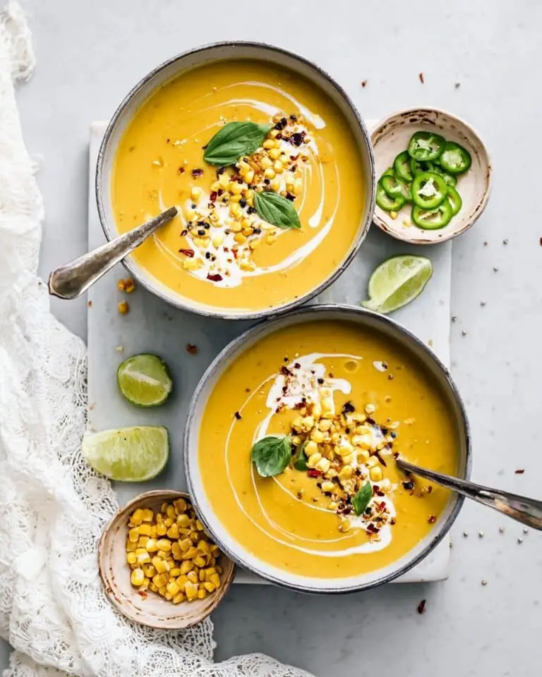 Spicy Vegan Roasted Corn Soup Made in the Blender Recipe