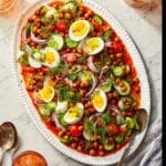 Spiced Chickpeas and Soft-Boiled Eggs with Herb Garlic Yogurt and Tomato Cucumber Salad Recipe