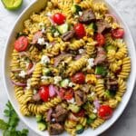 Steak Pasta Salad with Grilled Corn, Cotija, and Zesty Cilantro Lime Vinaigrette Recipe
