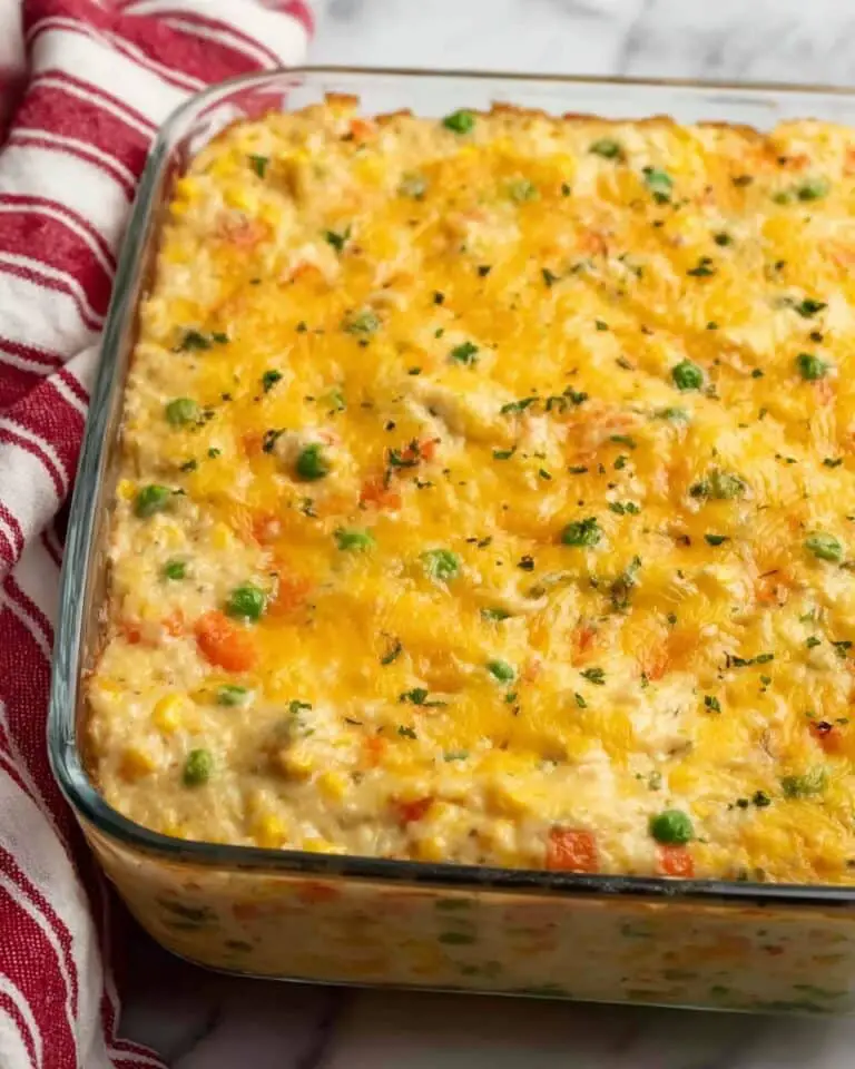 Chicken and Rice Casserole with Veggies and Cheesy Gravy Recipe