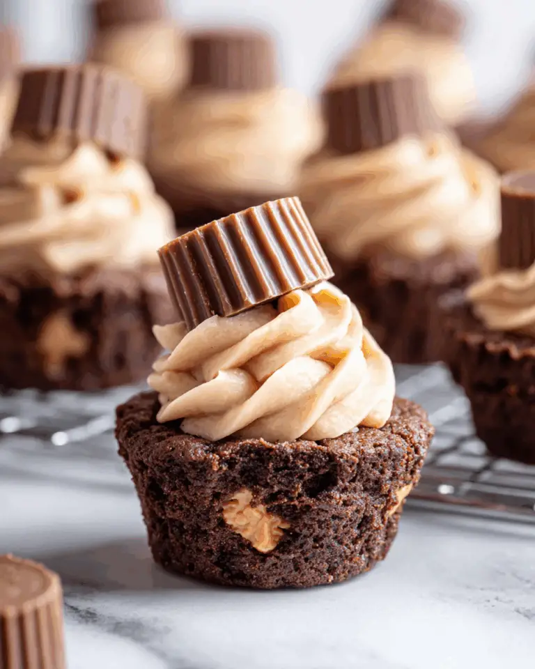 Peanut Butter Brownie Bites with Creamy Peanut Butter Frosting and Mini Reese’s Recipe
