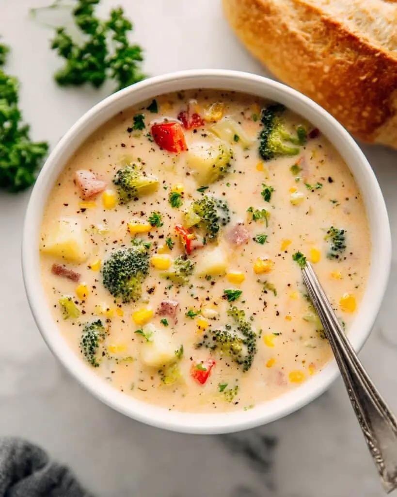 Creamy Vegetable Soup with Cheddar and Fresh Herbs Recipe