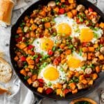 Sweet Potato Hash with Italian Chicken Sausage, Peppers, and Eggs Recipe