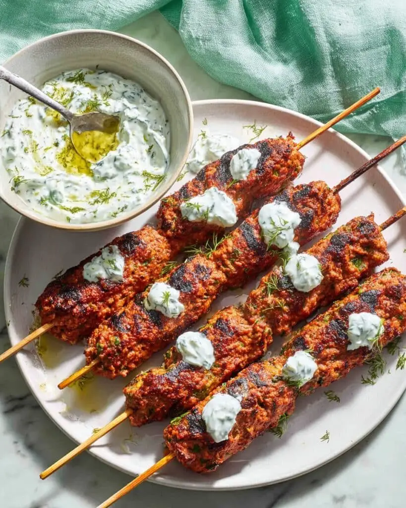 Chicken Kofta Kebabs with Harissa and Mint Yogurt Recipe