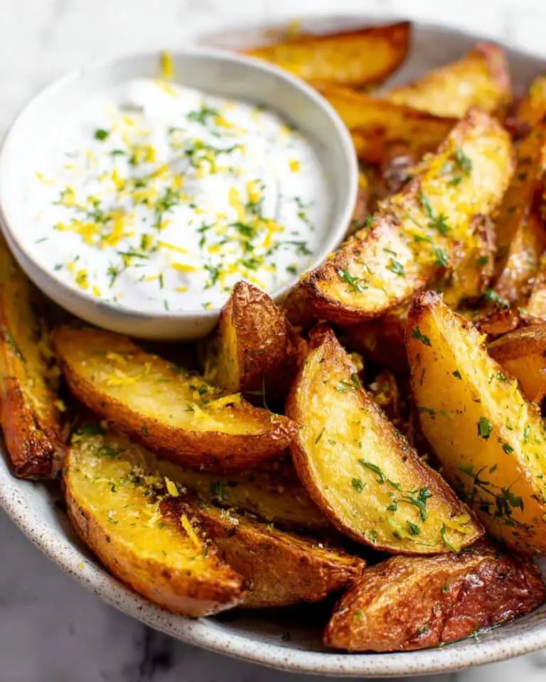 Greek Potato Wedges with Yogurt Sauce Recipe