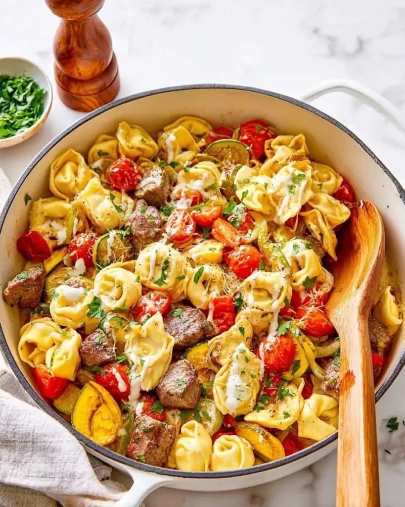 Garlic Parmesan Steak Tortellini Recipe