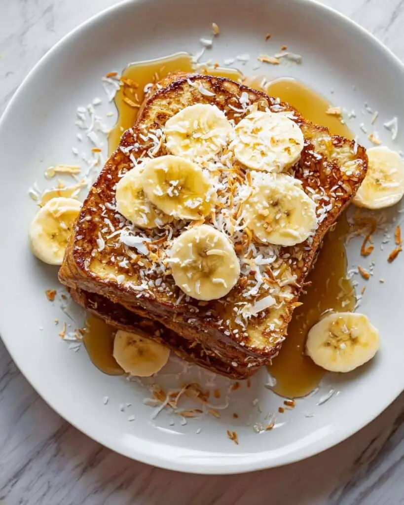 Caramelized Banana Cheesecake Stuffed Coconut French Toast Recipe