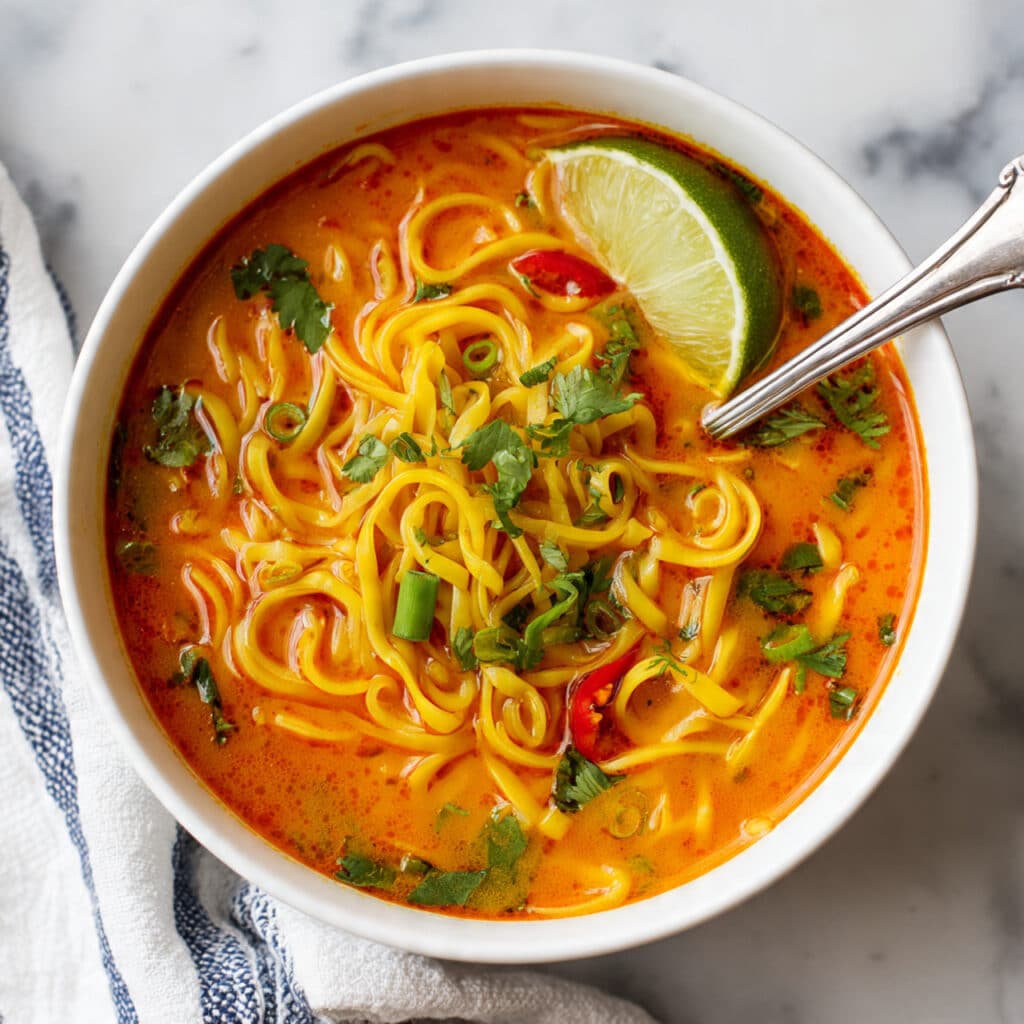 Easy Thai Red Curry Soup with Noodles and Fresh Lime Recipe