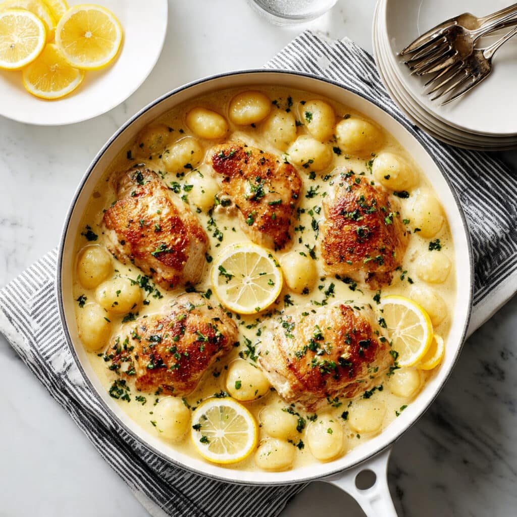 Easy One Pan Creamy Lemon & Garlic Chicken Gnocchi Recipe