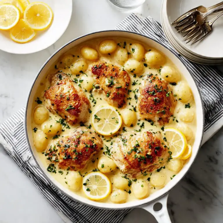 Easy One Pan Creamy Lemon & Garlic Chicken Gnocchi Recipe