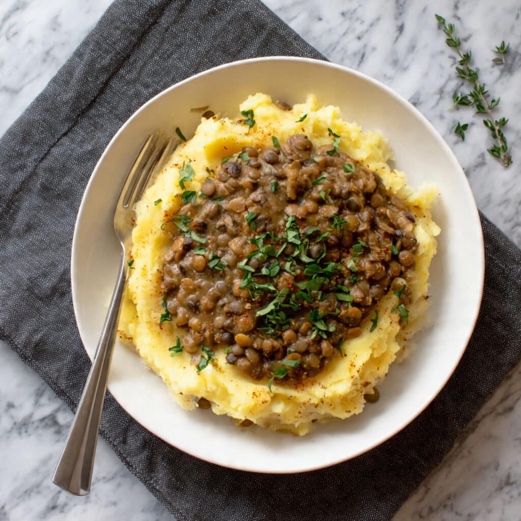 Lentil Mushroom Stew over Mashed Potatoes Recipe