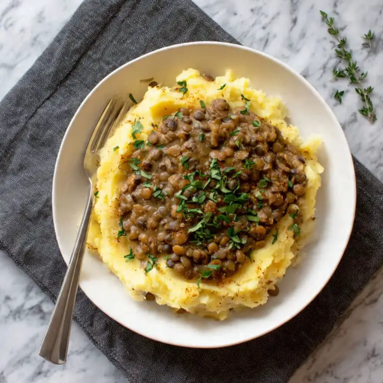 Lentil Mushroom Stew over Mashed Potatoes Recipe