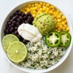 Healthy Chicken Burrito Bowls with Lime Rice and Black Beans Recipe
