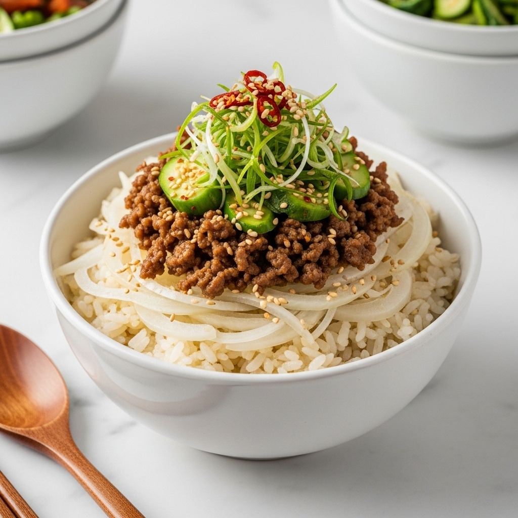 Korean Beef Rice Bowl with Radish (Mu-bap) Recipe