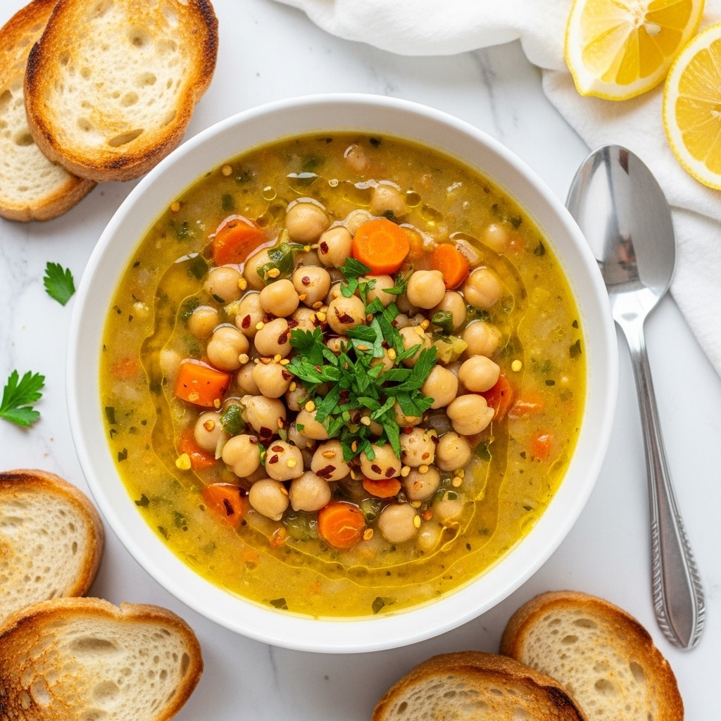 Creamy Chickpea and Bean Soup with Fresh Herbs and Lemon Recipe