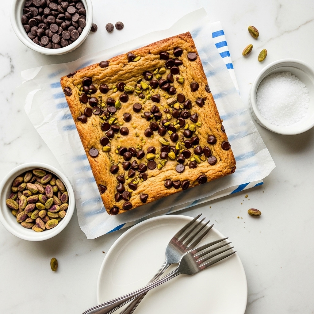 Salted Dark Chocolate Pistachio Blondies Recipe