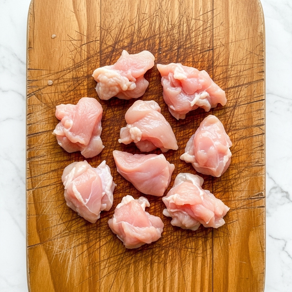 A close-up view shows a bite-sized piece of orange-glazed chicken held by metal chopsticks in the foreground, glossy with a thick, shiny sauce that has small red chili flakes and black specks. Below it, a white round plate holds many pieces of chicken, each covered in the same sauce and garnished with small bright green sliced scallions. The plate rests on a white marbled surface, and the background is softly blurred, focusing attention on the saucy chicken piece. photo taken with an iphone --ar 4:5 --v 7