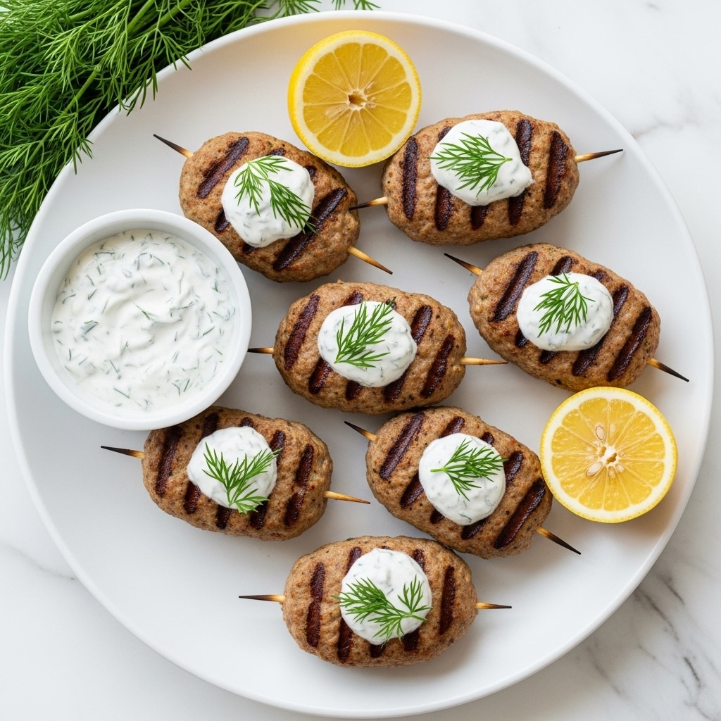 30-Minute Chicken Kofta Kebabs with Spiced Meatballs and Lemon Dill Yogurt Sauce Recipe