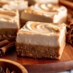 Chai Cheesecake Bars with Brown Butter Frosting and Caramel Swirl Recipe