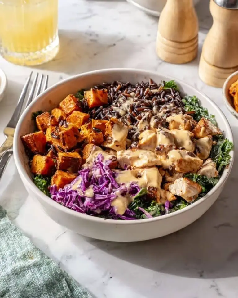 Blackened Chicken and Sweet Potato Bowls with Wild Rice, Kale, and Hot Honey Dressing Recipe
