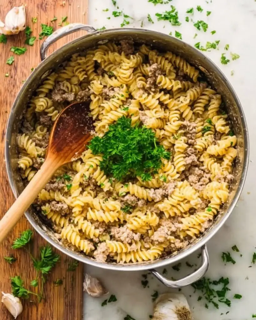 Garlic Parmesan Beef Pasta Recipe