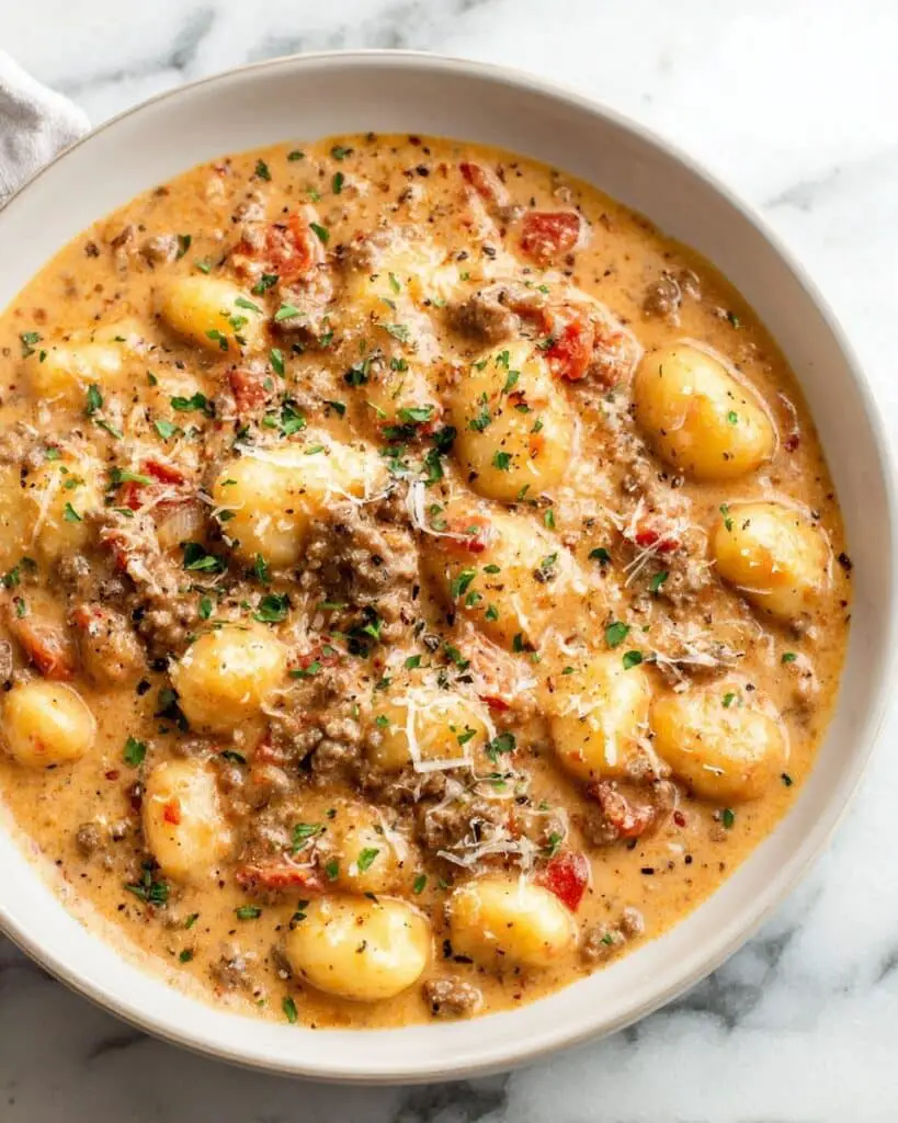 Ground Beef Gnocchi in Creamy Tomato Sauce Recipe