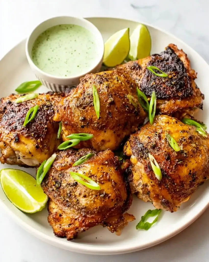 Aji Amarillo Marinated Chicken Thighs with Spicy Green Sauce Recipe