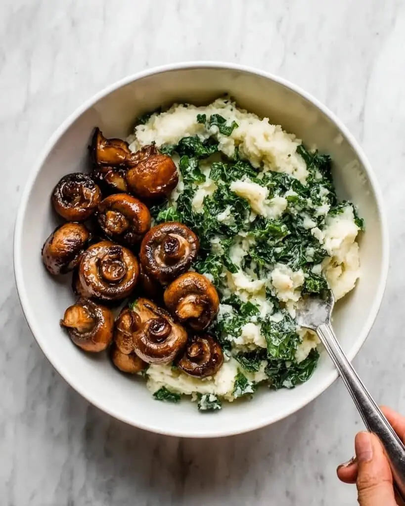 Balsamic Roasted Mushrooms with Herby Kale Mashed Potatoes Recipe