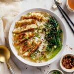 Brothy Rice with Ginger, Garlic, and Vegetable Dumplings Recipe