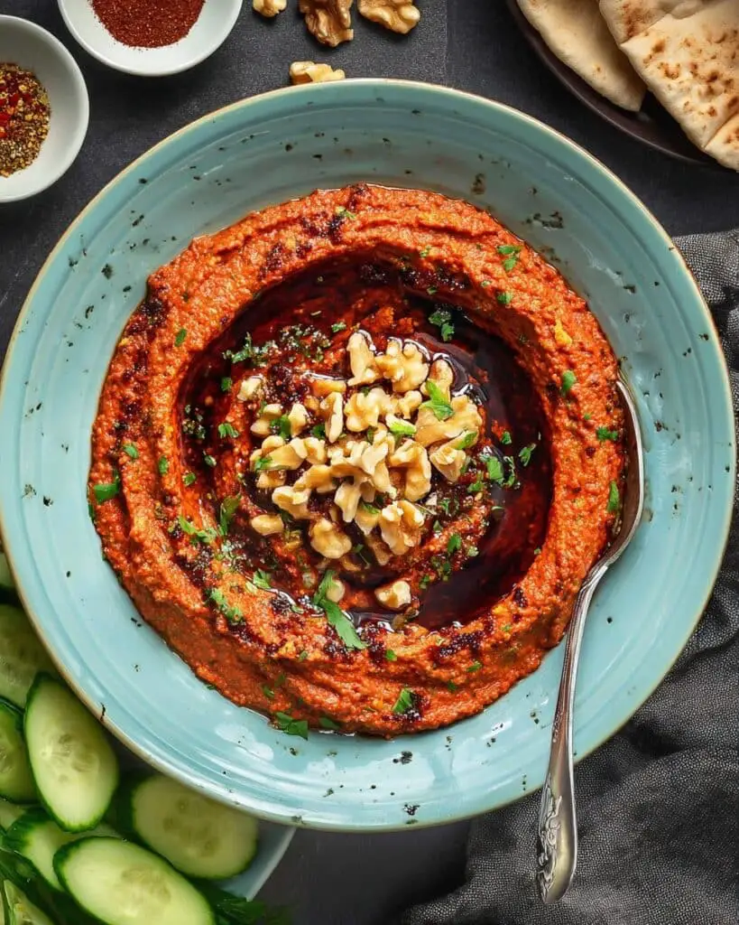 Muhammara (Syrian Roasted Red Pepper Walnut Dip) Recipe