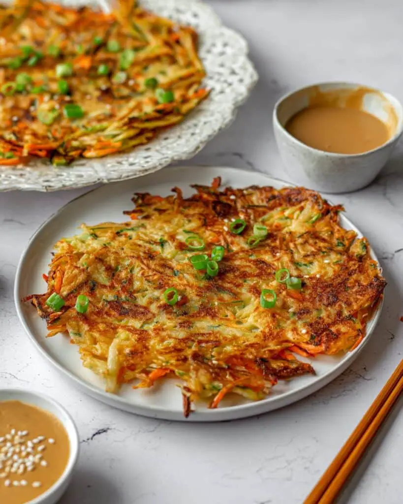 Vegetable Pancake with Spicy Peanut Dipping Sauce Recipe